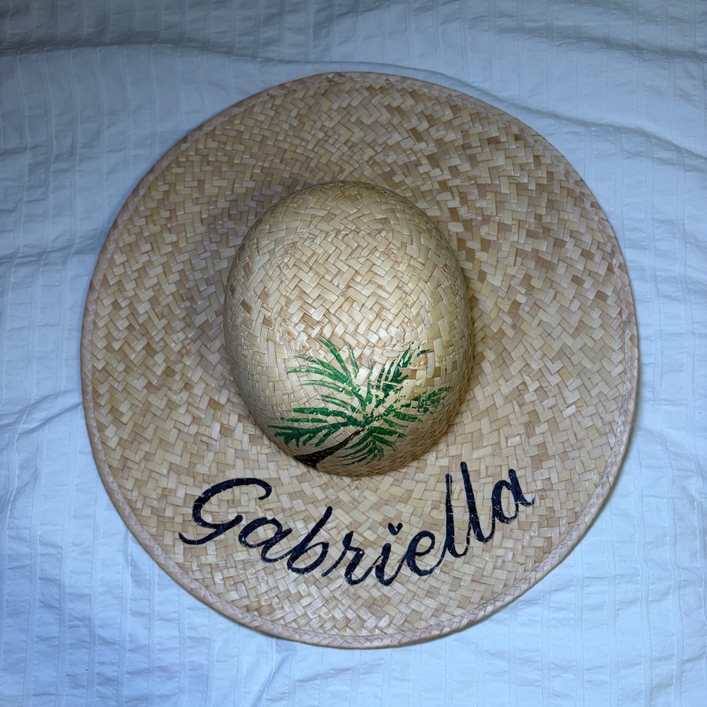 Straw Sun Hat Womens OS Tan  Palm Tree Hand‎ Painted Tropical